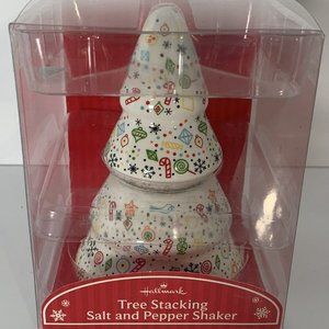 BRAND NEW in BOX Hallmark CHRISTMAS TREE Stacking Salt & Pepper Shakers NIB